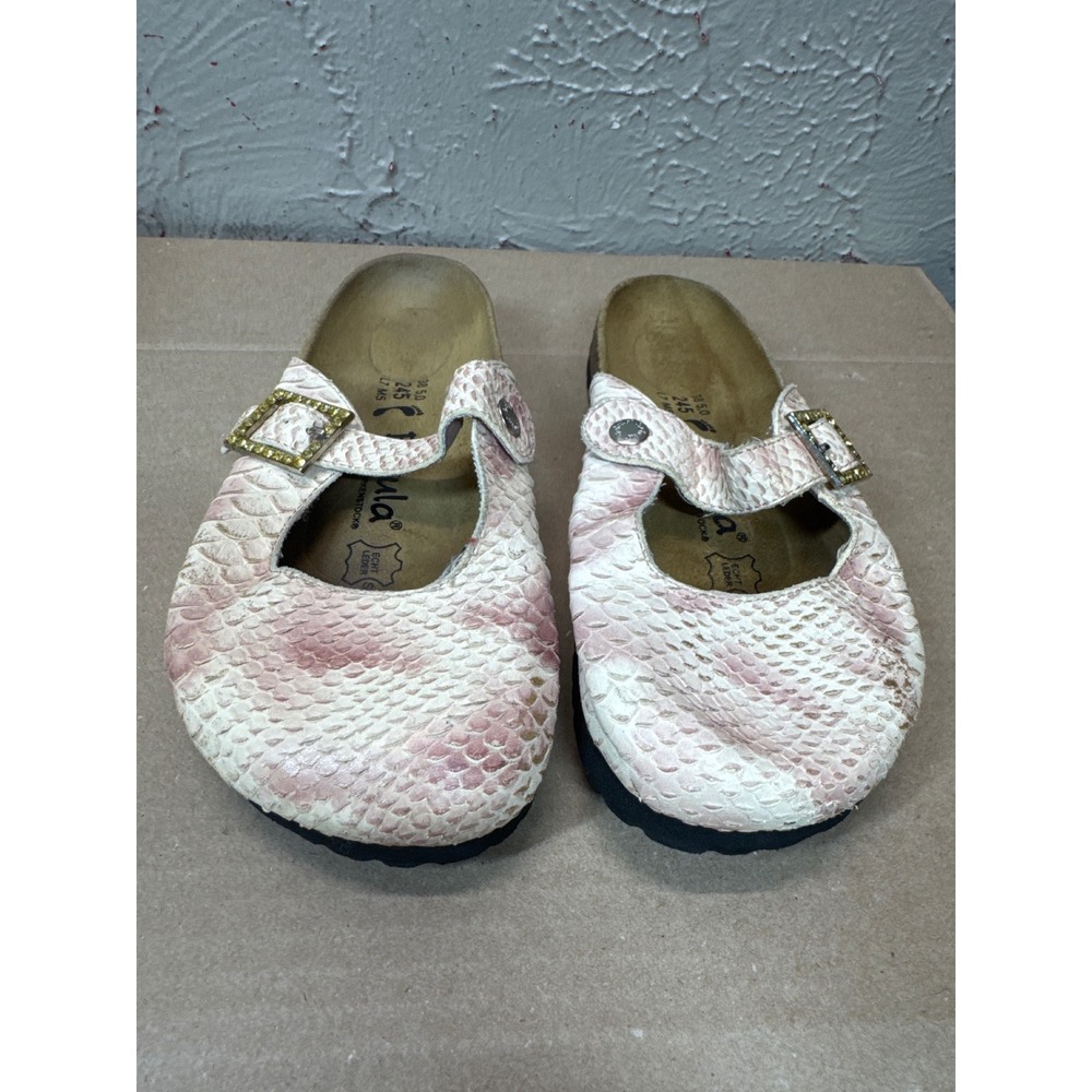 Betula by Birkenstock Pink Snakeskin Mary Jane Clogs Rhinestone Buckle Size 38 7